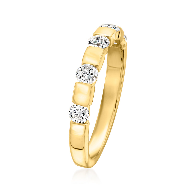 Gold-tone five-stone diamond ring with round stones in bezel-like settings
