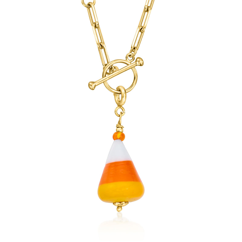Italian Multicolored Murano Glass Candy Corn Charm in 18kt Gold Over Sterling