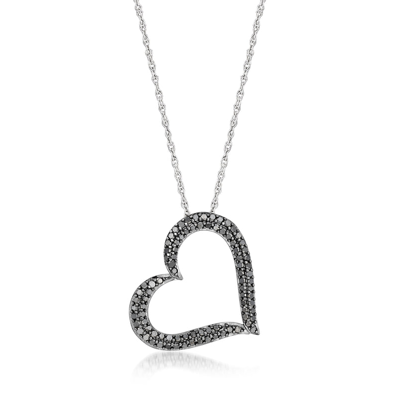 Black diamond heart pendant necklace in sterling silver
