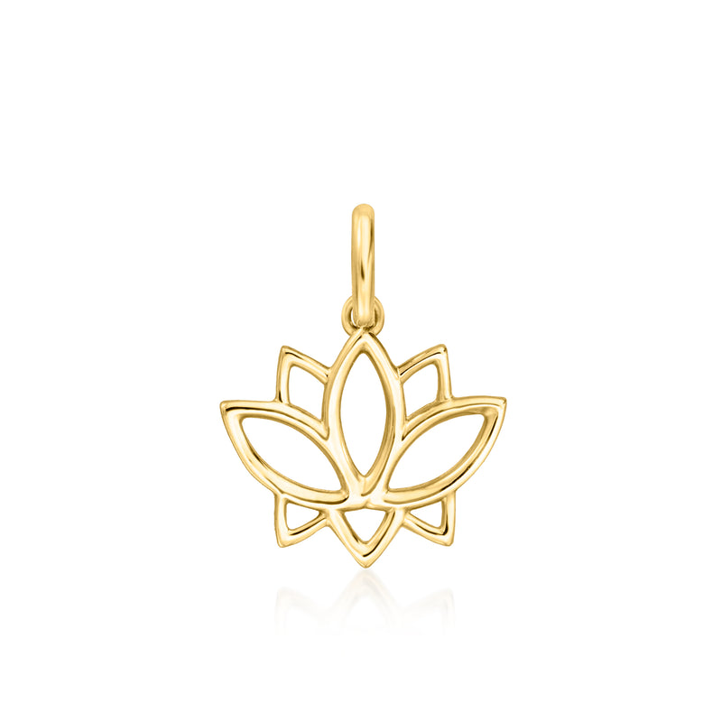 14kt yellow gold lotus flower charm with loop bail, open petal design
