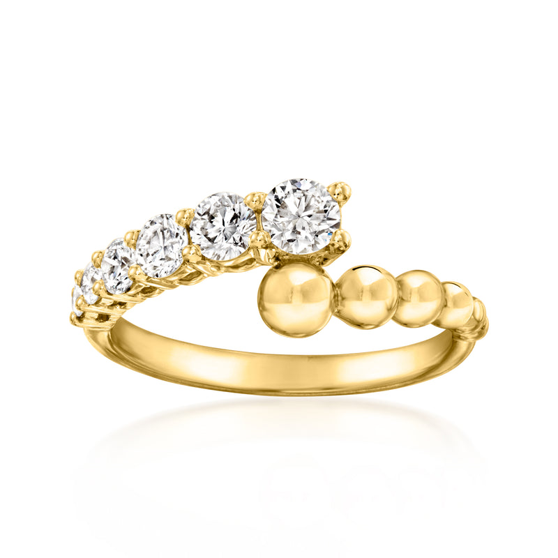 Gold bypass ring with multiple round lab-grown diamond stones and beaded band