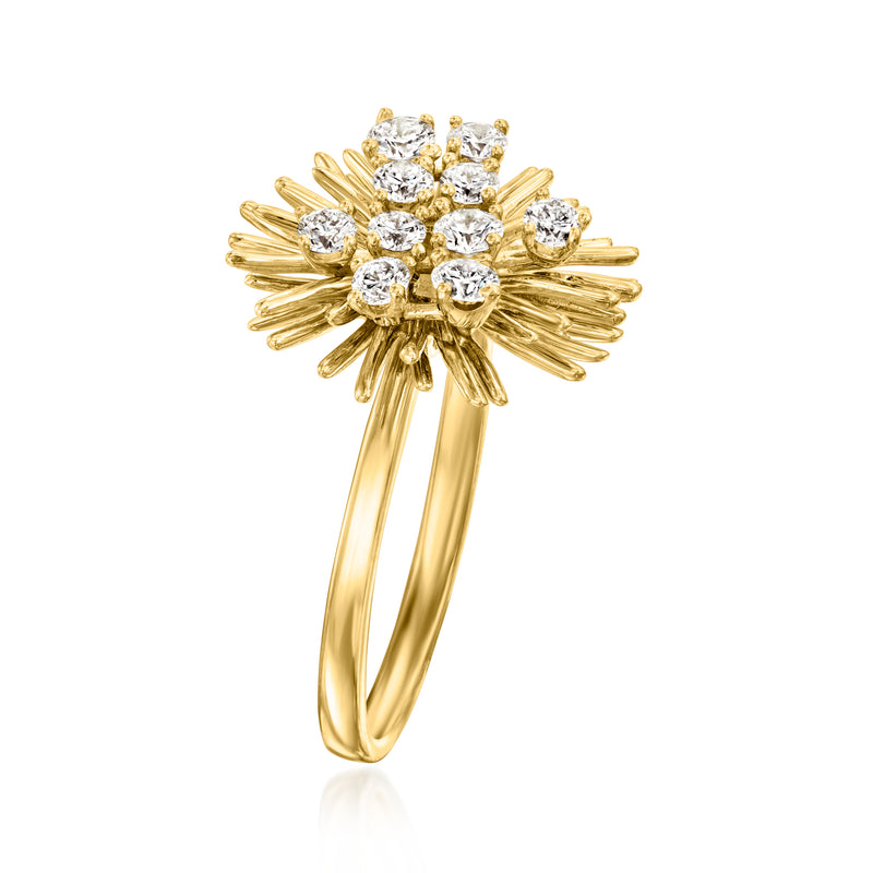 18kt gold over sterling sunburst ring with round diamond cluster and slim band