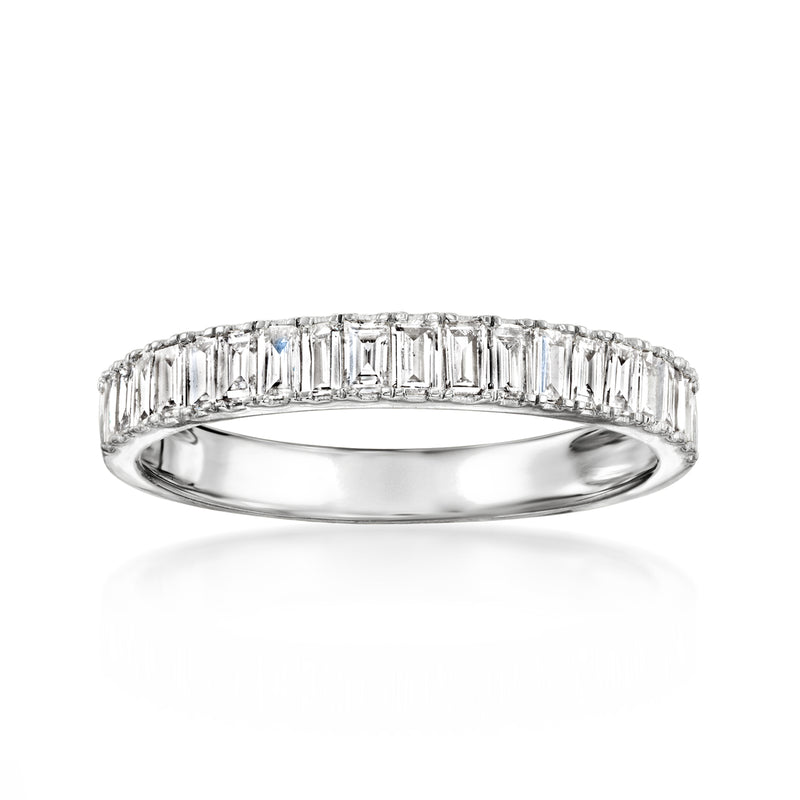 Sterling silver eternity band with baguette-cut lab-grown diamonds, full circle