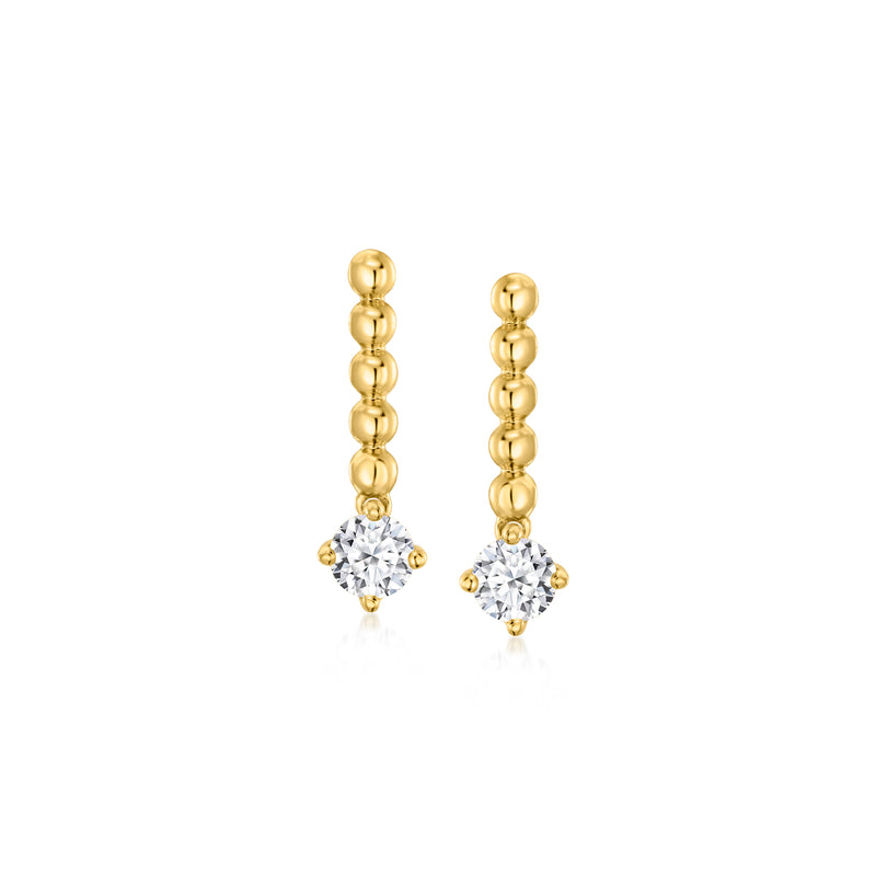 18kt gold over sterling drop earrings with beaded links and round diamond drops
