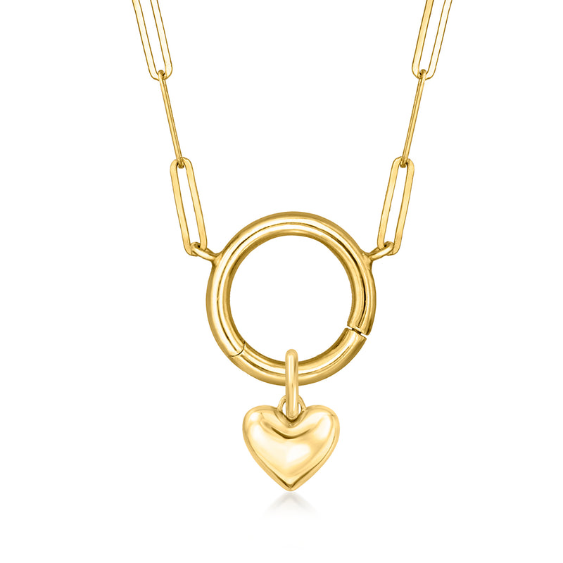 14kt yellow gold heart charm pendant with round ring frame and heart bail
