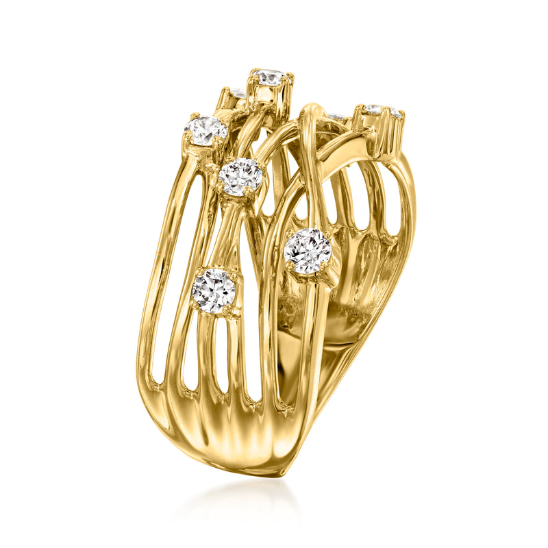 18kt gold over sterling diamond highway ring, side view with round stones