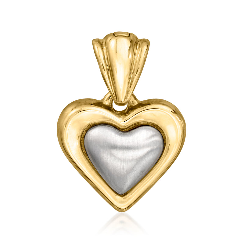 Vintage 14kt two-tone gold heart pendant with ridged bail and heart-shaped face