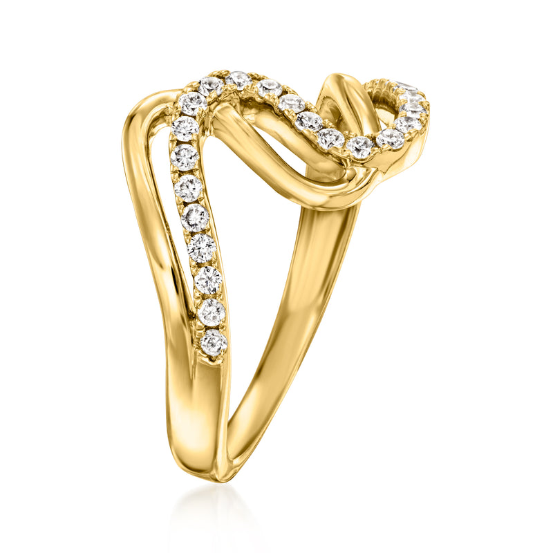 18kt gold over sterling wavy ring with lab-grown diamond accents
