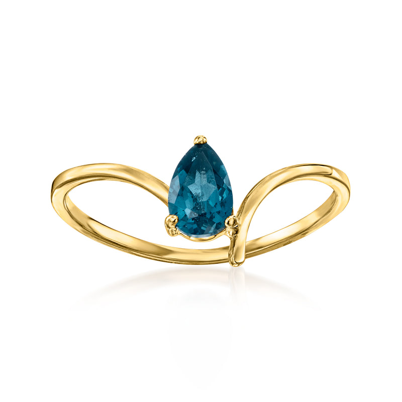 0.50-ct London blue topaz ring in 14kt yellow gold, teardrop stone setting
