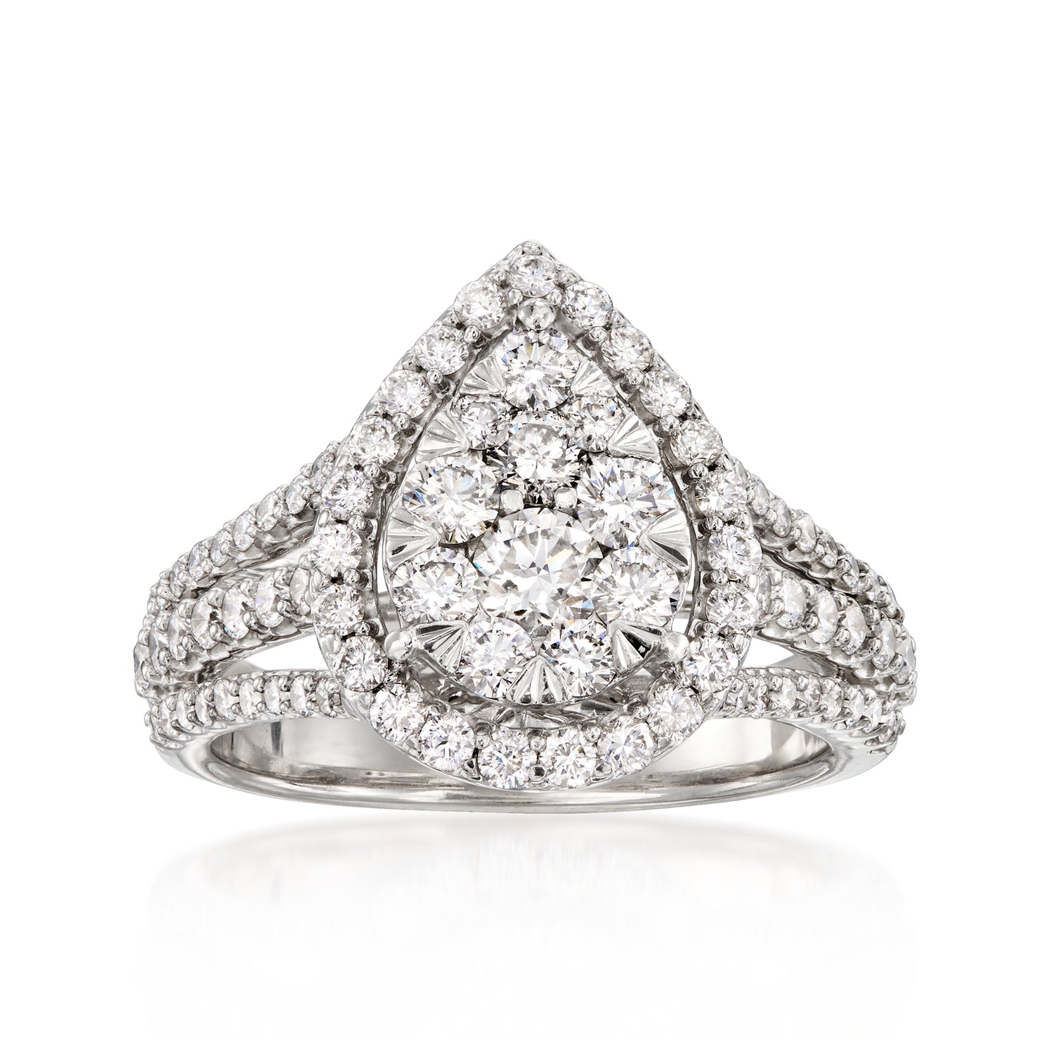 C. 2010 Vintage 1.85 ct. t.w. Diamond Teardrop Cluster Ring in 14kt White Gold