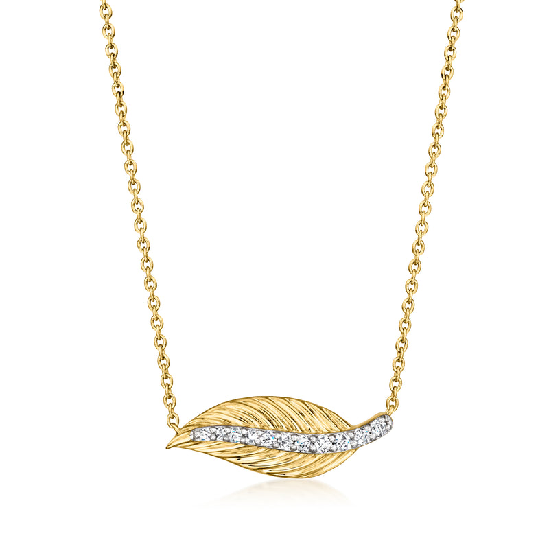 Gold over sterling leaf pendant necklace with small diamond accents and round link chain