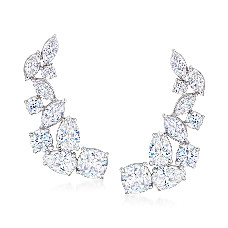 Sterling silver CZ ear climbers with multishape stones and post backs