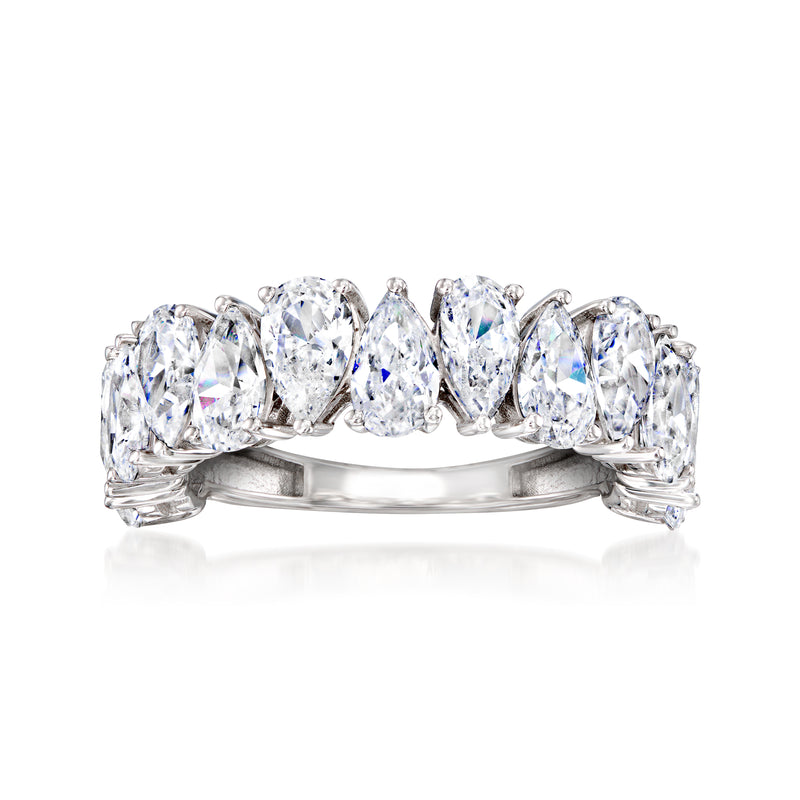 Sterling silver ring with pear-shaped CZ stones and a polished band