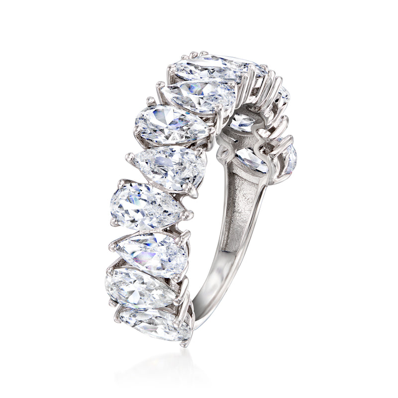 Sterling silver ring with stacked pear-shaped CZ stones on a slim polished band