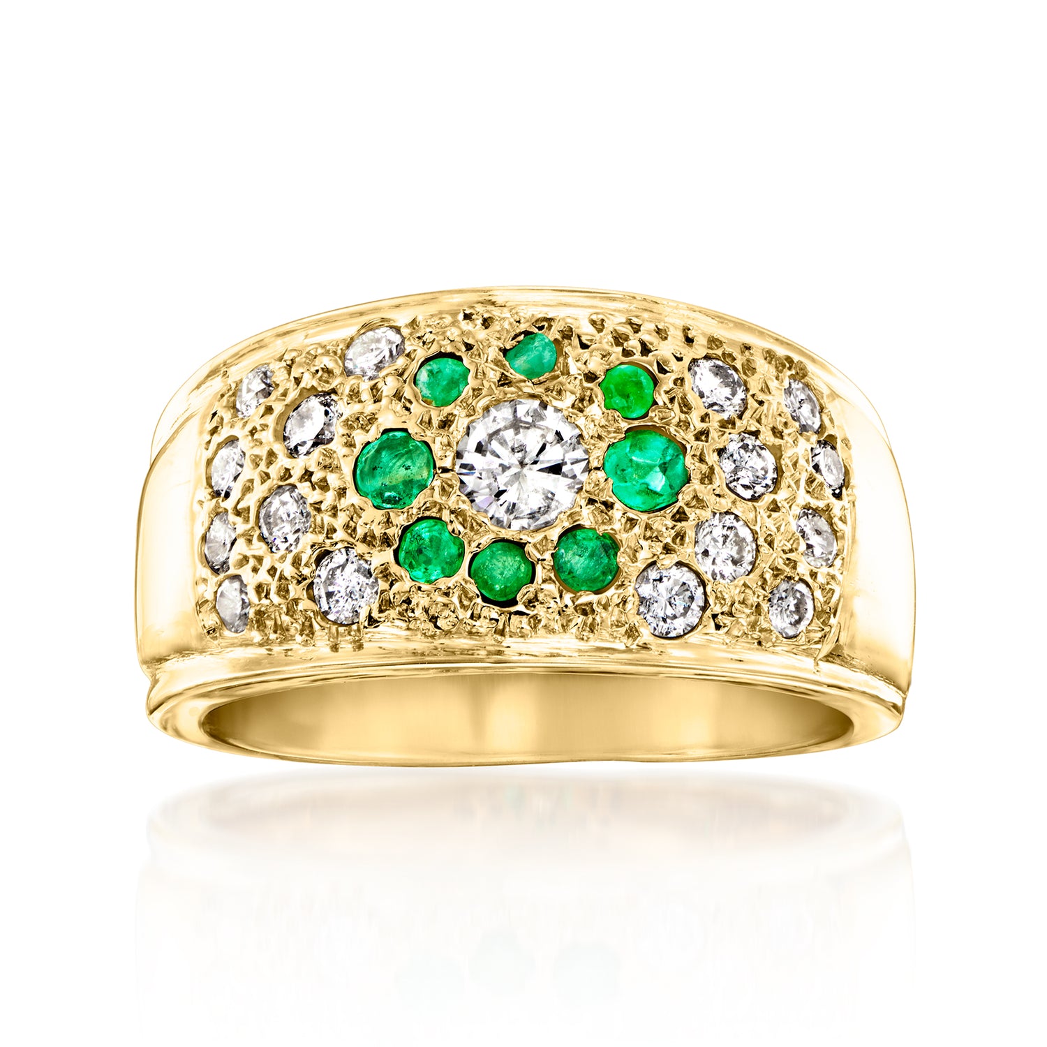 C 1980 Vintage 90 ct tw Diamond and 36 ct tw Emerald Ring in 14kt Yellow Gold