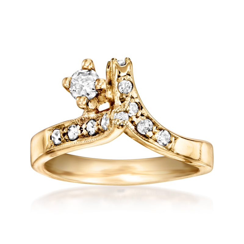 Vintage yellow gold diamond cluster ring with small round stones, split band