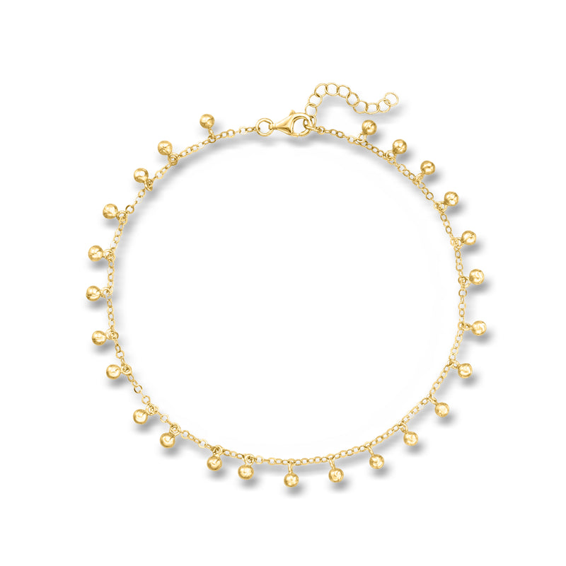 Gold over sterling ball station anklet with round bead stations and spring clasp