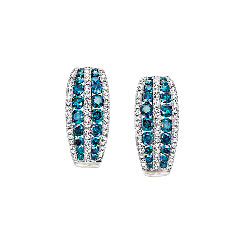 Curved oval diamond earrings in 14kt white gold with blue and white stones