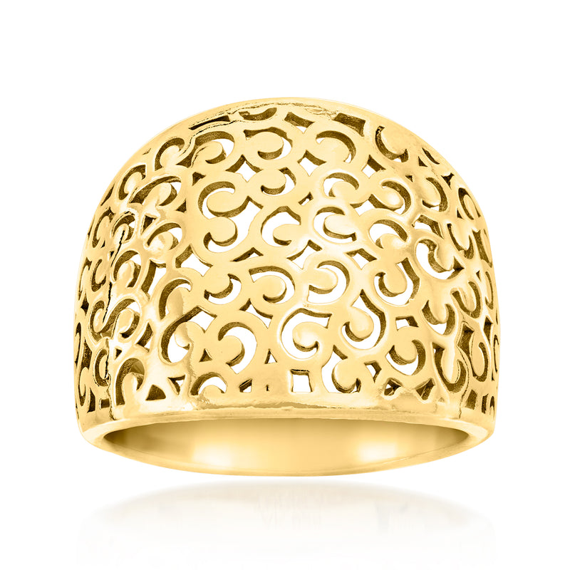 Gold over sterling filigree ring with ornate openwork dome top