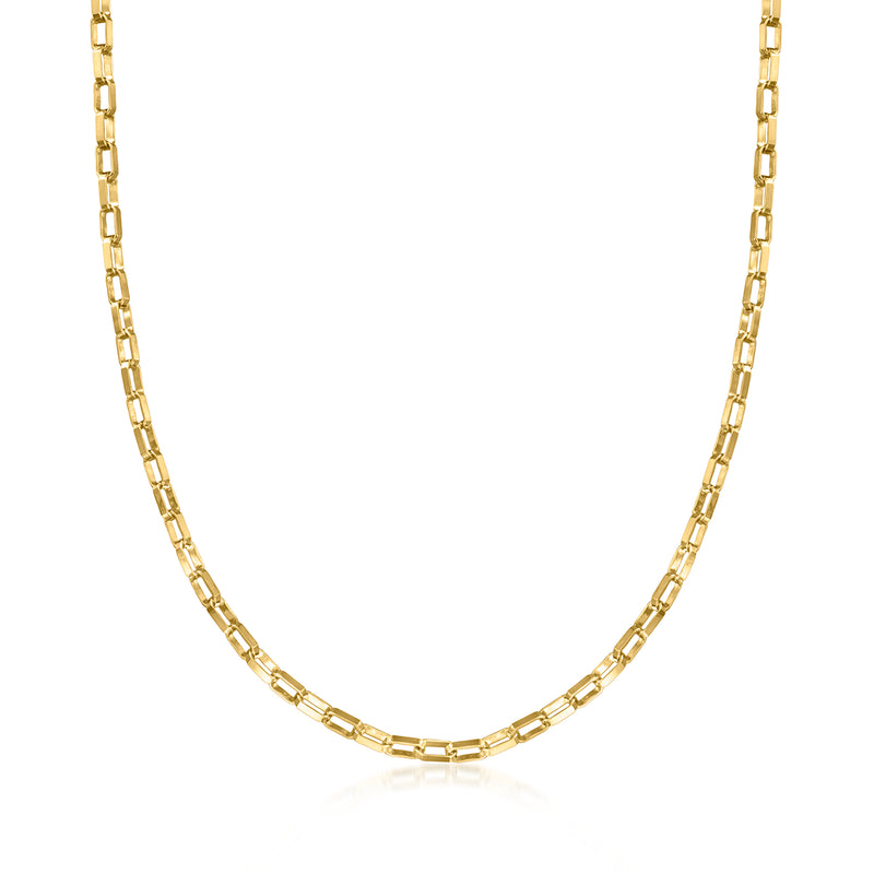 Gold-tone box-link necklace chain, long oval links with polished shine