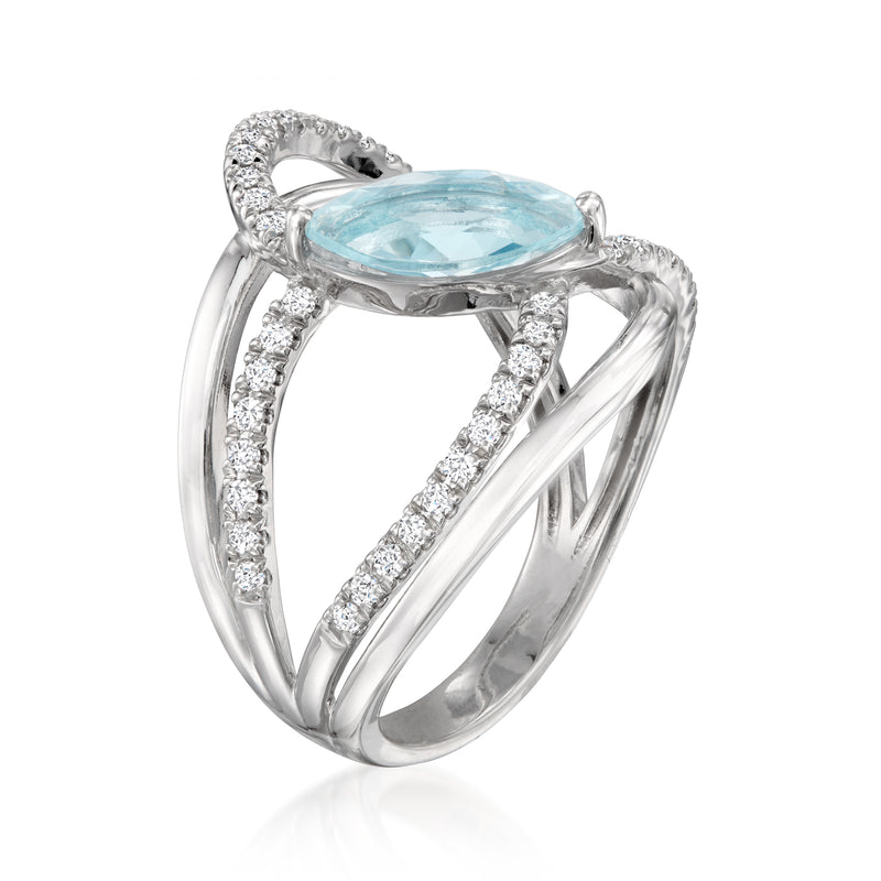 Aquamarine ring in sterling silver with lab-grown diamond accents