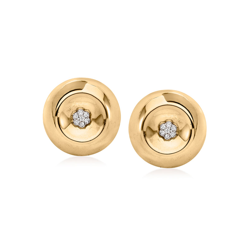 Round 14kt yellow gold diamond stud earrings with small flower cluster