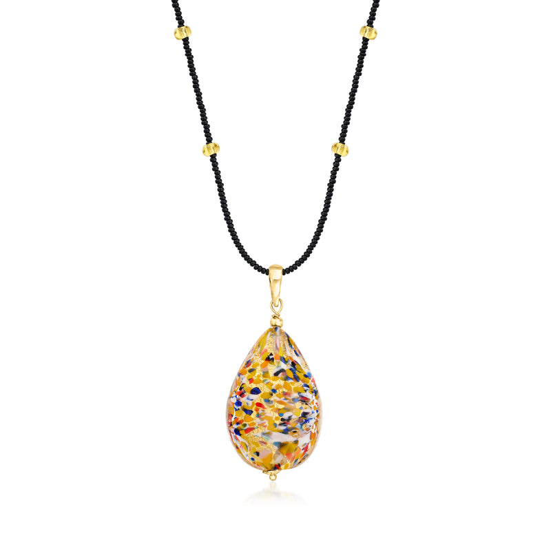 Multicolored Murano glass teardrop pendant necklace with gold over sterling setting
