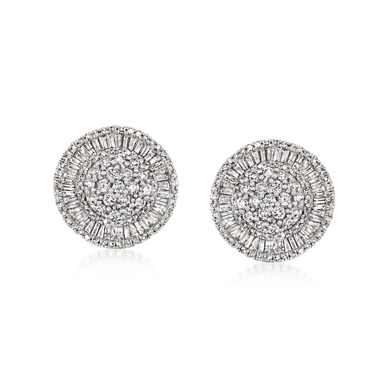 Vintage diamond cluster earrings in 10kt white gold, round stud pair