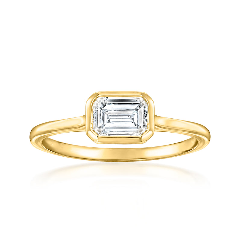 14kt yellow gold ring with emerald-cut lab-grown diamond center stone