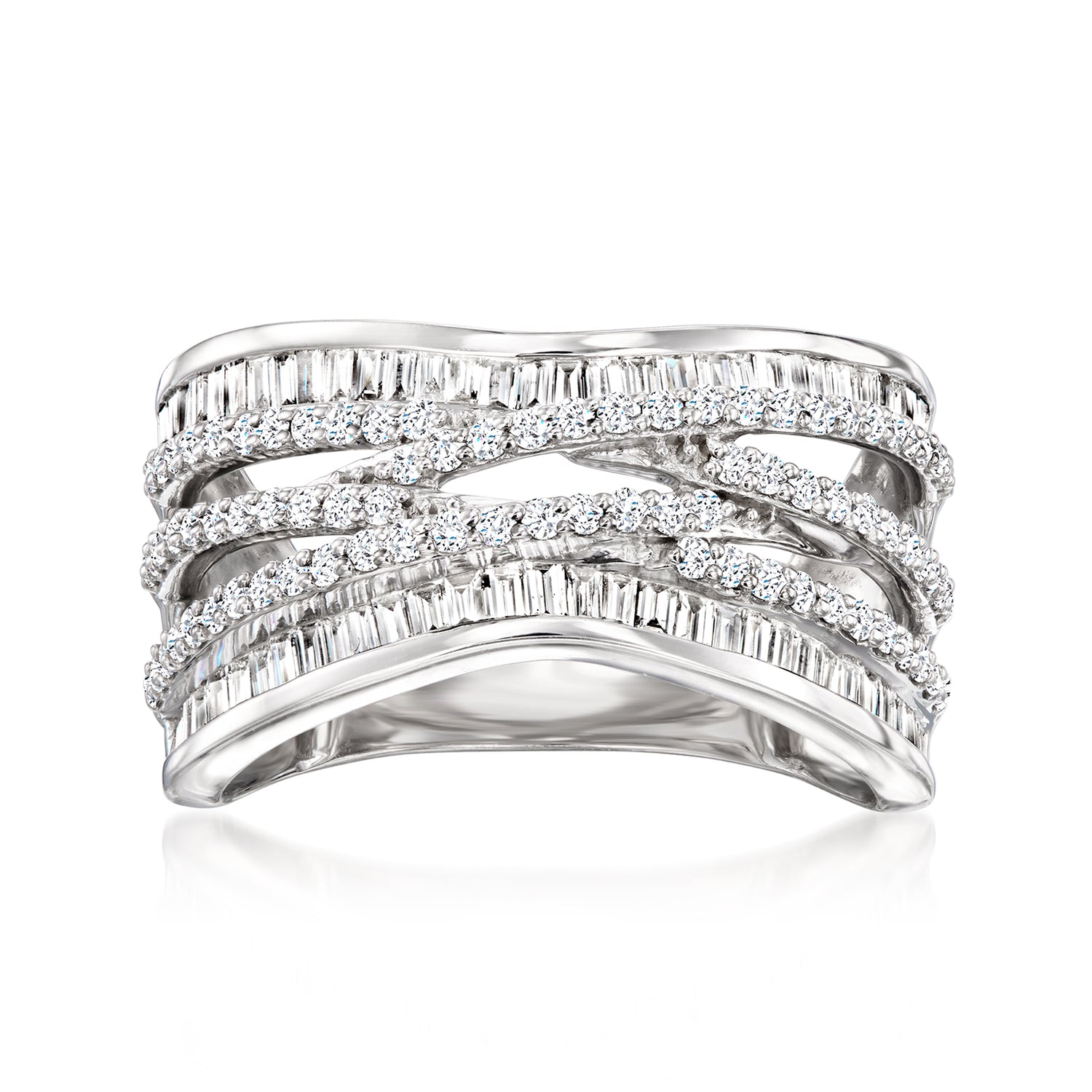 1.00 ct. t.w. Round and Baguette Lab Grown Diamond Highway Ring in Sterling Silver