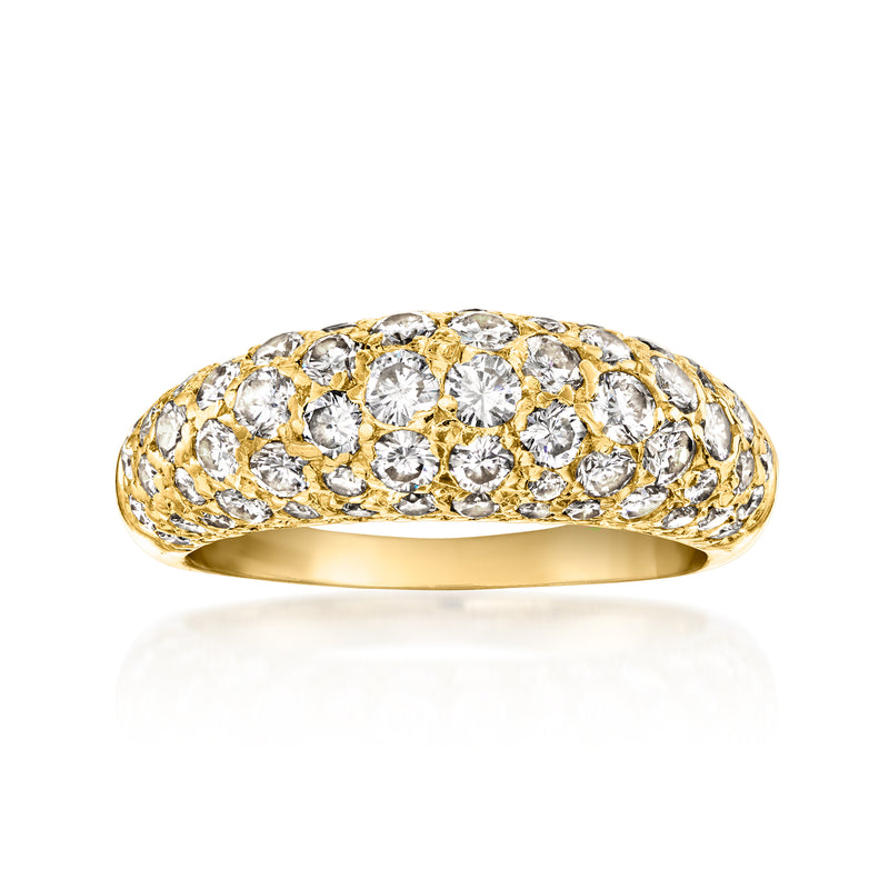 18kt yellow gold diamond dome ring with oval-shaped bezel and round stones