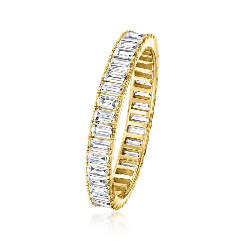 14kt yellow gold baguette lab-grown diamond eternity band, channel-set stones side view