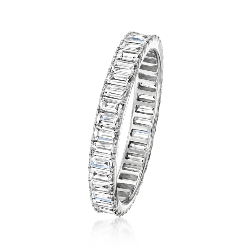 Baguette diamond eternity band in 14kt white gold, side view