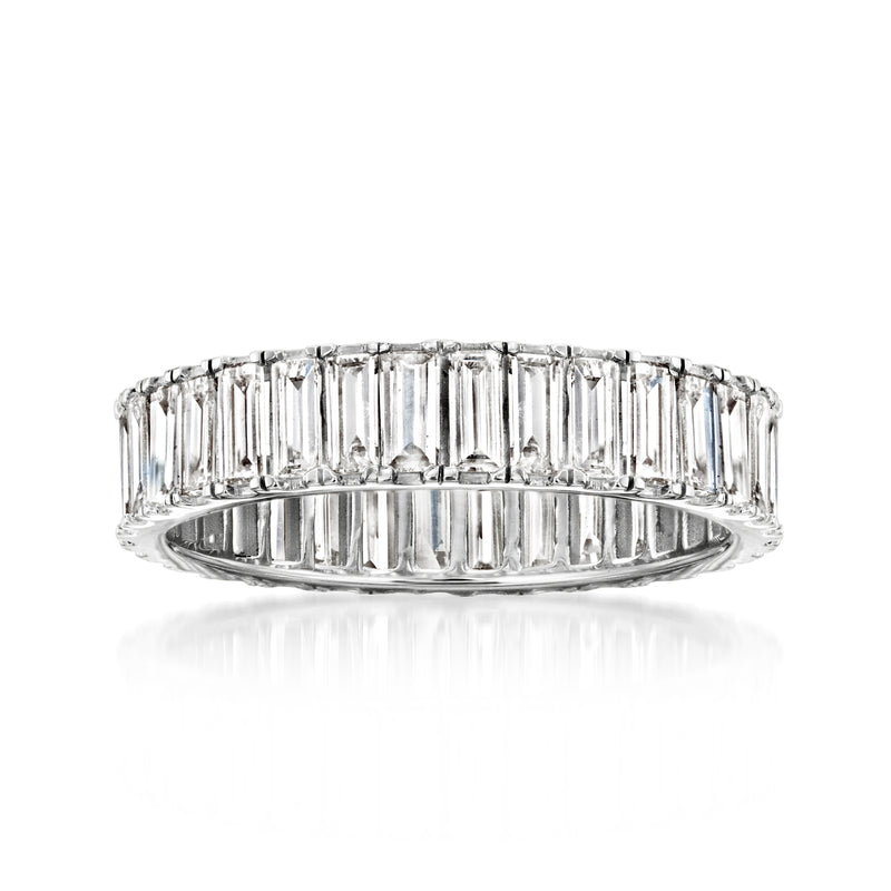 14kt white gold baguette diamond eternity band, full bezel set ring
