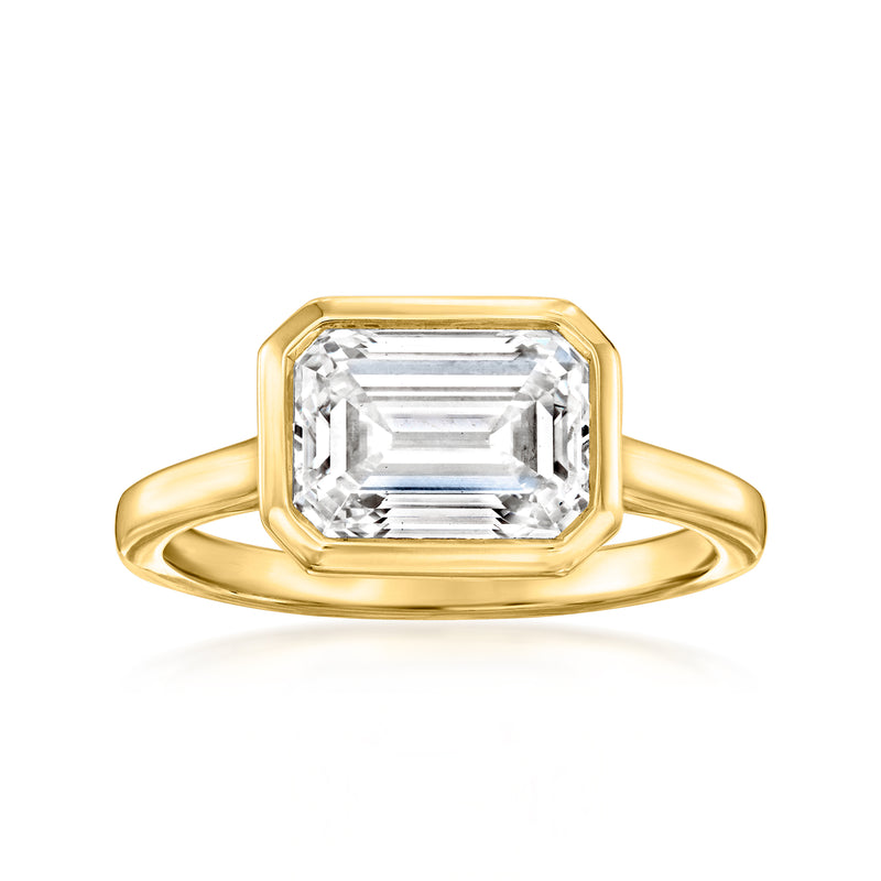 14kt yellow gold emerald-cut lab-grown diamond ring with rectangular center stone