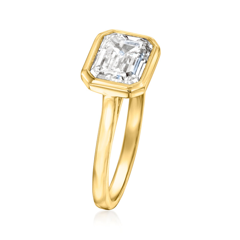 14kt yellow gold solitaire ring with emerald-cut lab-grown diamond, side view