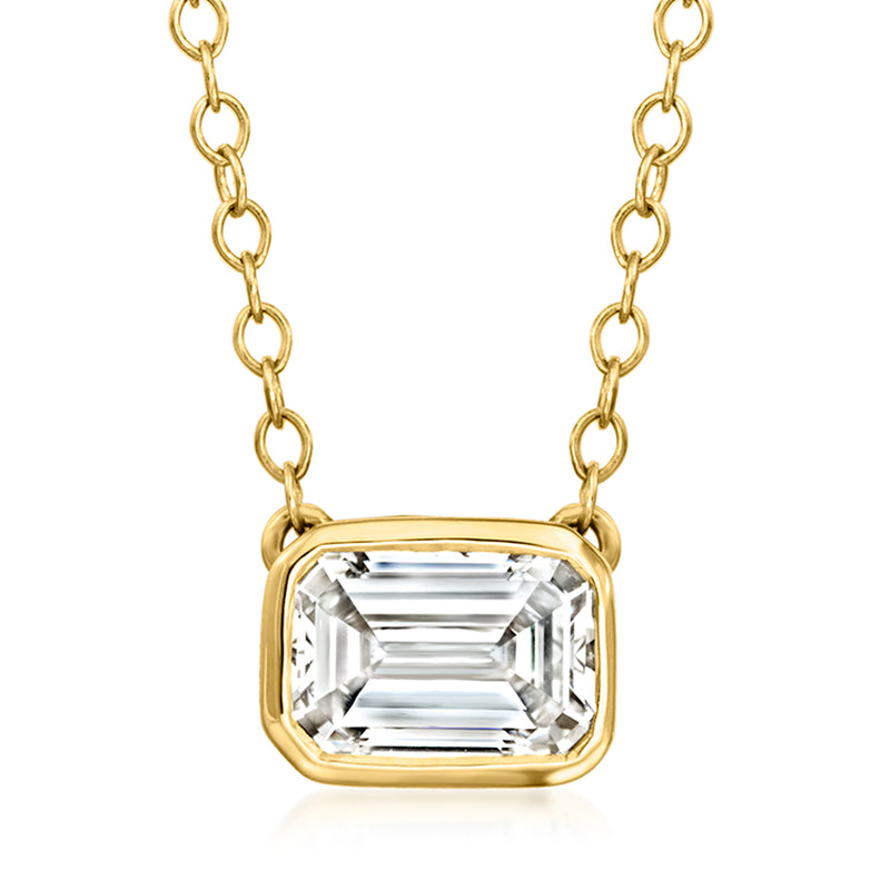 14kt yellow gold emerald-cut lab-grown diamond pendant necklace with box prong setting
