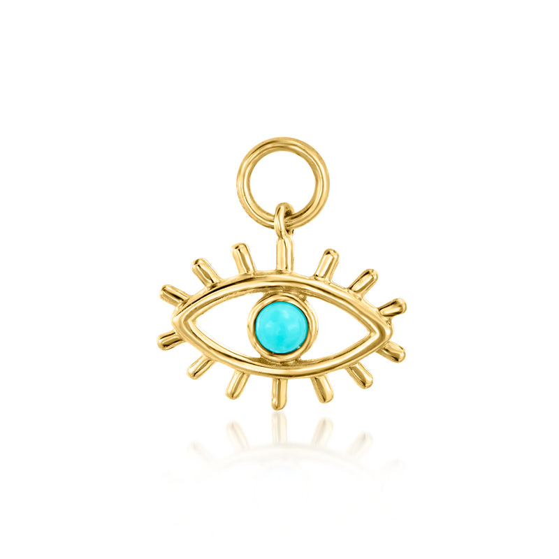 14kt yellow gold evil eye charm hoop with turquoise enamel center