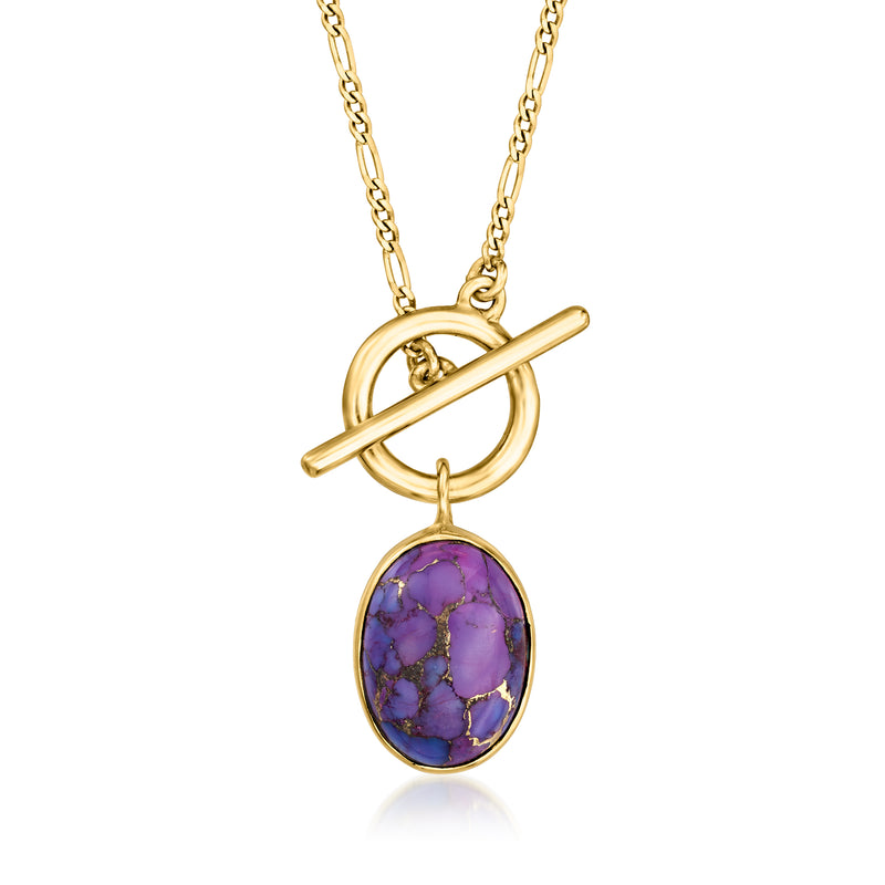 Gold-tone toggle necklace with oval purple turquoise pendant and link chain