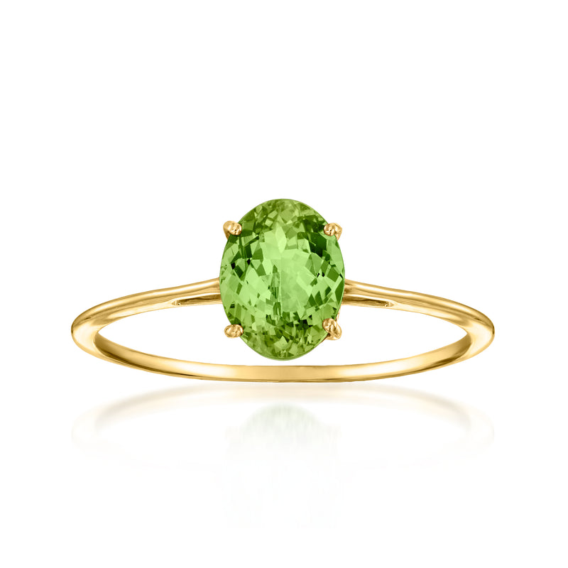 14kt yellow gold ring with oval green tourmaline and four prongs