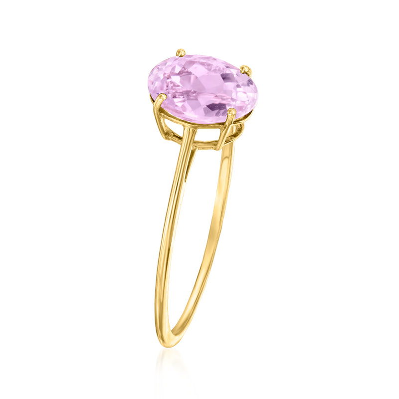 14kt yellow gold kunzite ring with oval pink gemstone and four-prong open gallery