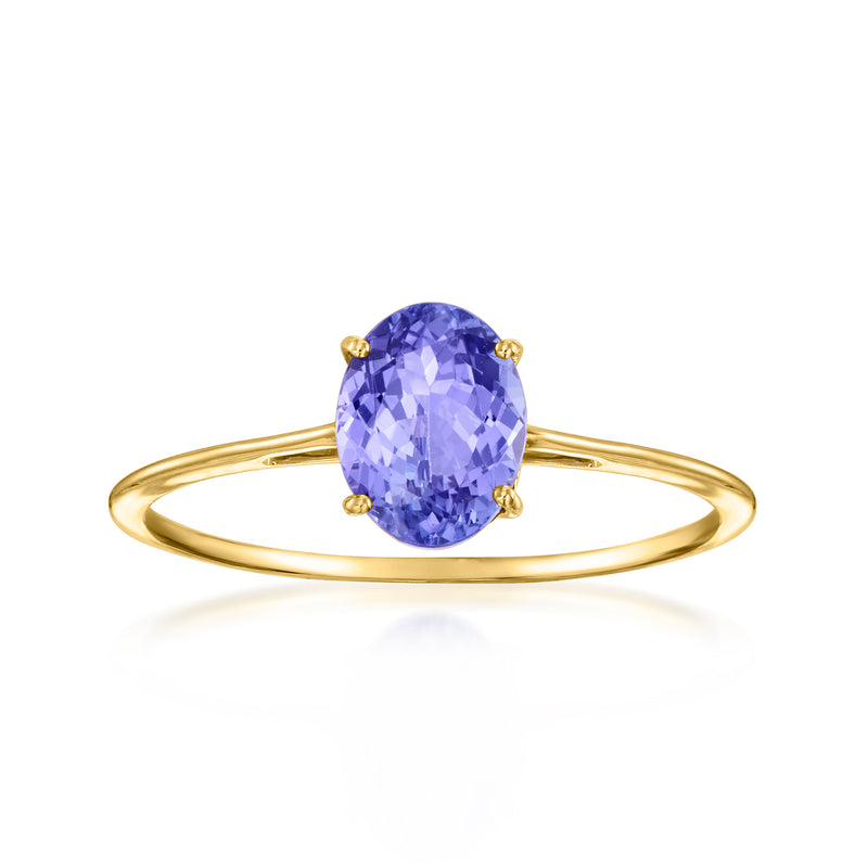 Oval tanzanite ring in 14kt yellow gold with oval blue-purple gemstone