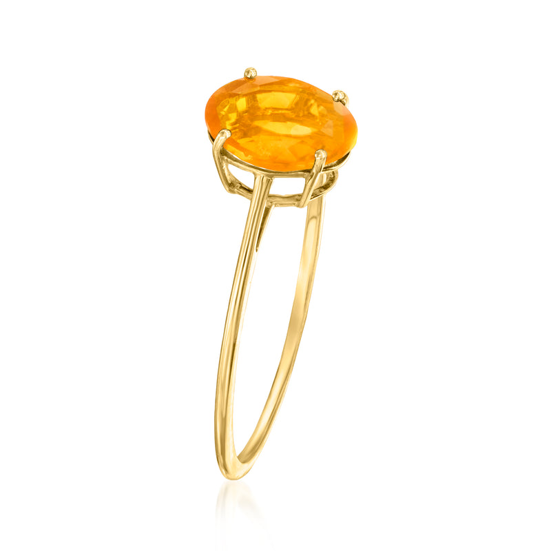 14kt yellow gold fire opal ring with open split-shank and oval orange stone