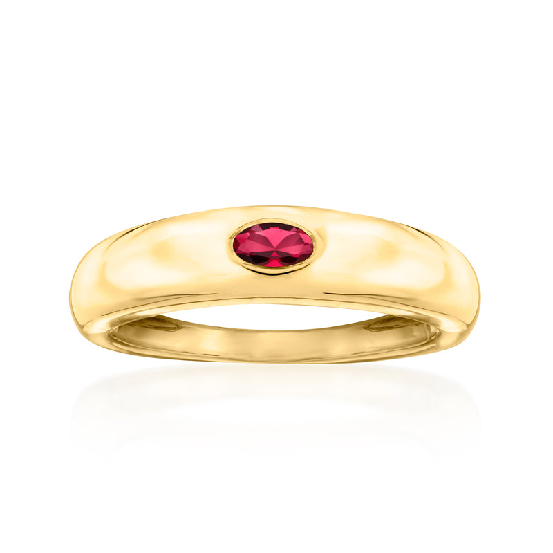 Gold over sterling oval lab-grown ruby ring with raised bezel setting