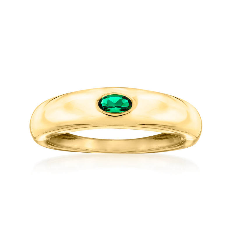 Oval lab-grown emerald ring with green gemstone in 18kt gold over sterling setting