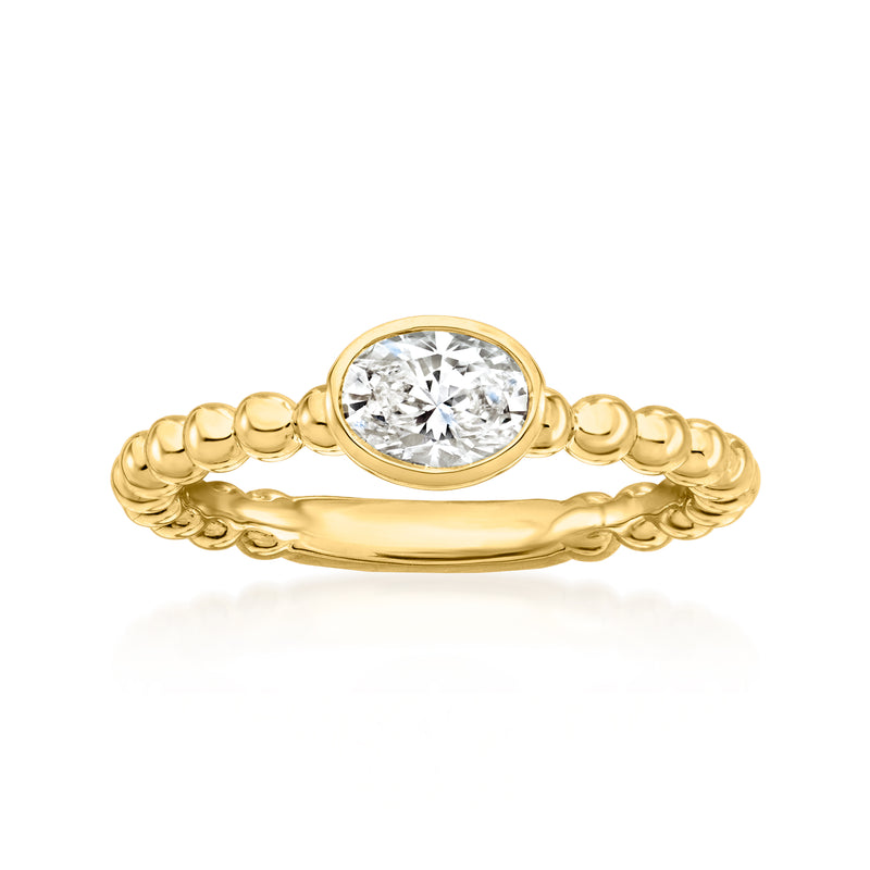 18kt gold over sterling beaded ring with oval lab-grown diamond center