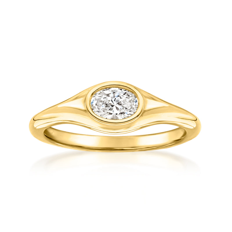 18kt gold over sterling silver oval lab-grown diamond flush-set ring, swirl band