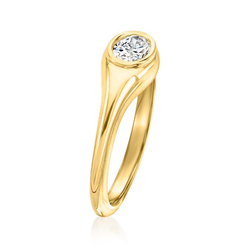 Oval diamond flush-set ring in 18kt gold over sterling silver, slim curved band
