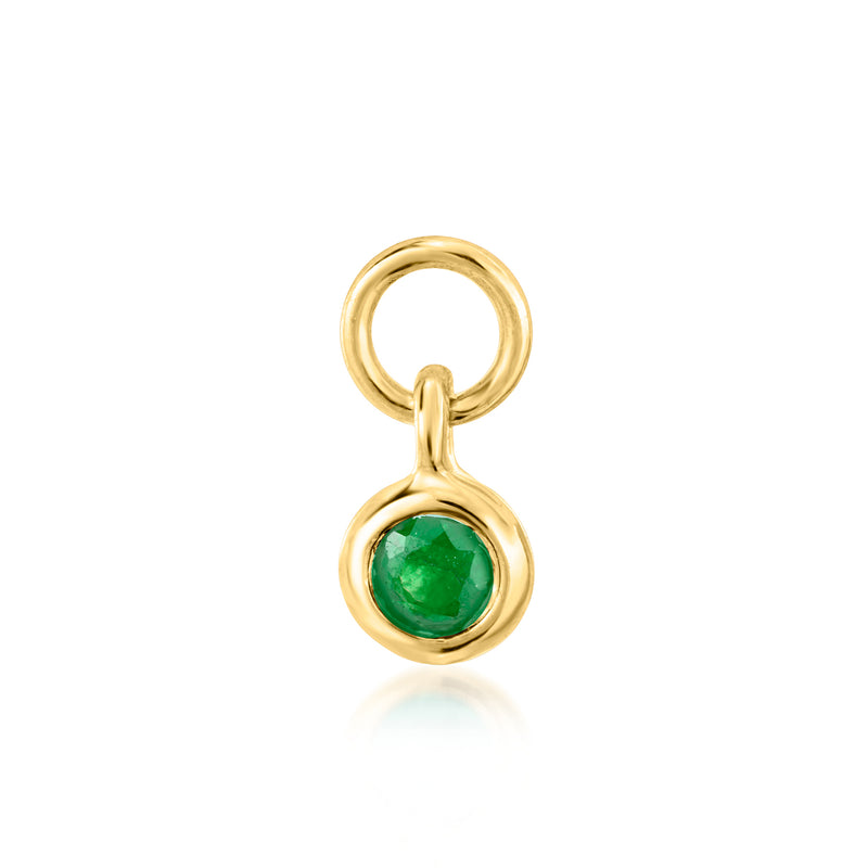 14kt yellow gold emerald charm hoop with green bezel-set stone