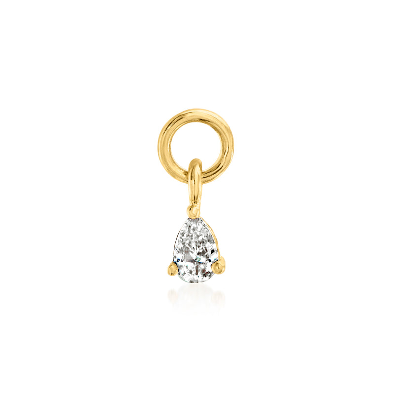 14kt yellow gold pear-shaped diamond charm with hoop ring and dangling drop